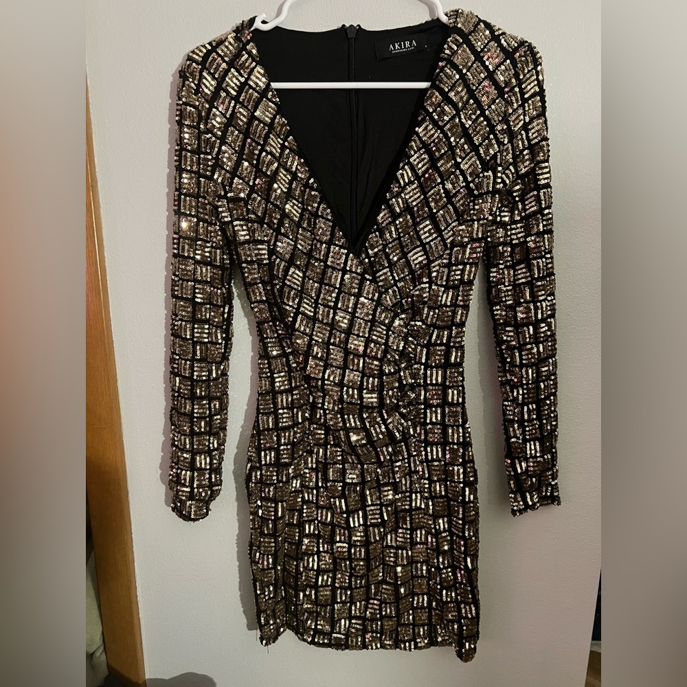 AKIRA Black Top with Gold Sequins